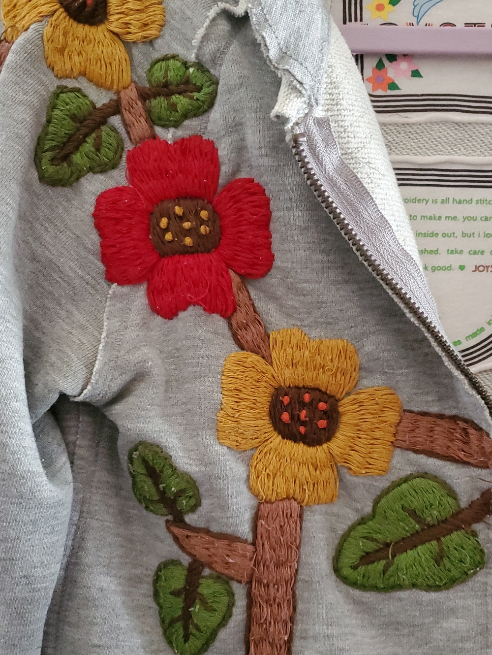 Joystick by Johnny Was Zip-Up Hoodie with Colorful Floral & Owl Appliqué Sz Sm - Picture 4 of 12